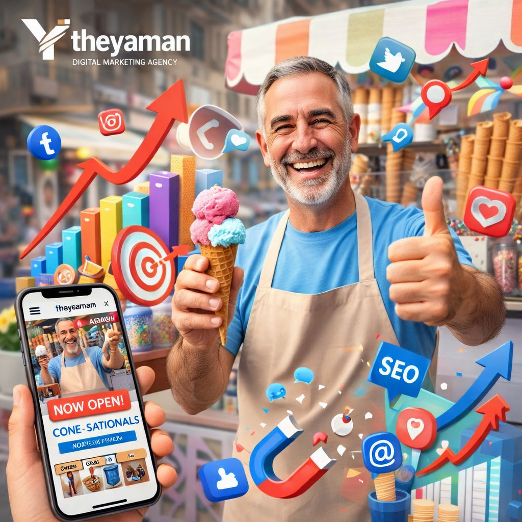 Ice cream seller celebrates growth with SEO, social media, and website traffic boost after partnering with theyaman Digital Marketing Agency.